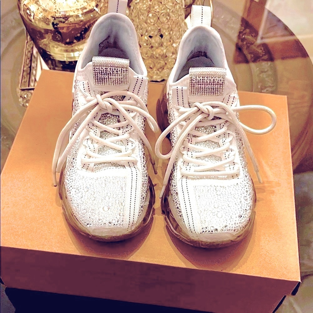 White and Silver Embellished Sneakers